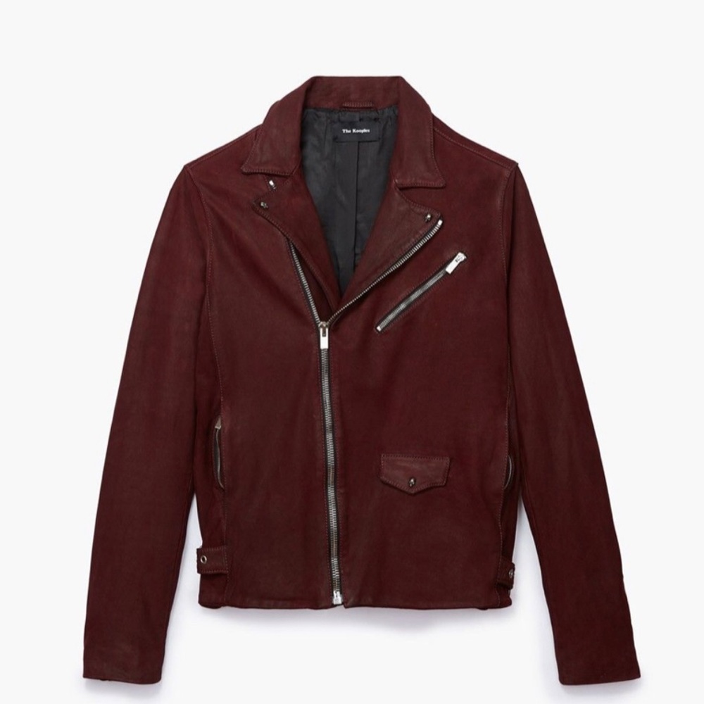 KOOPLES burgundy leather moto jacket